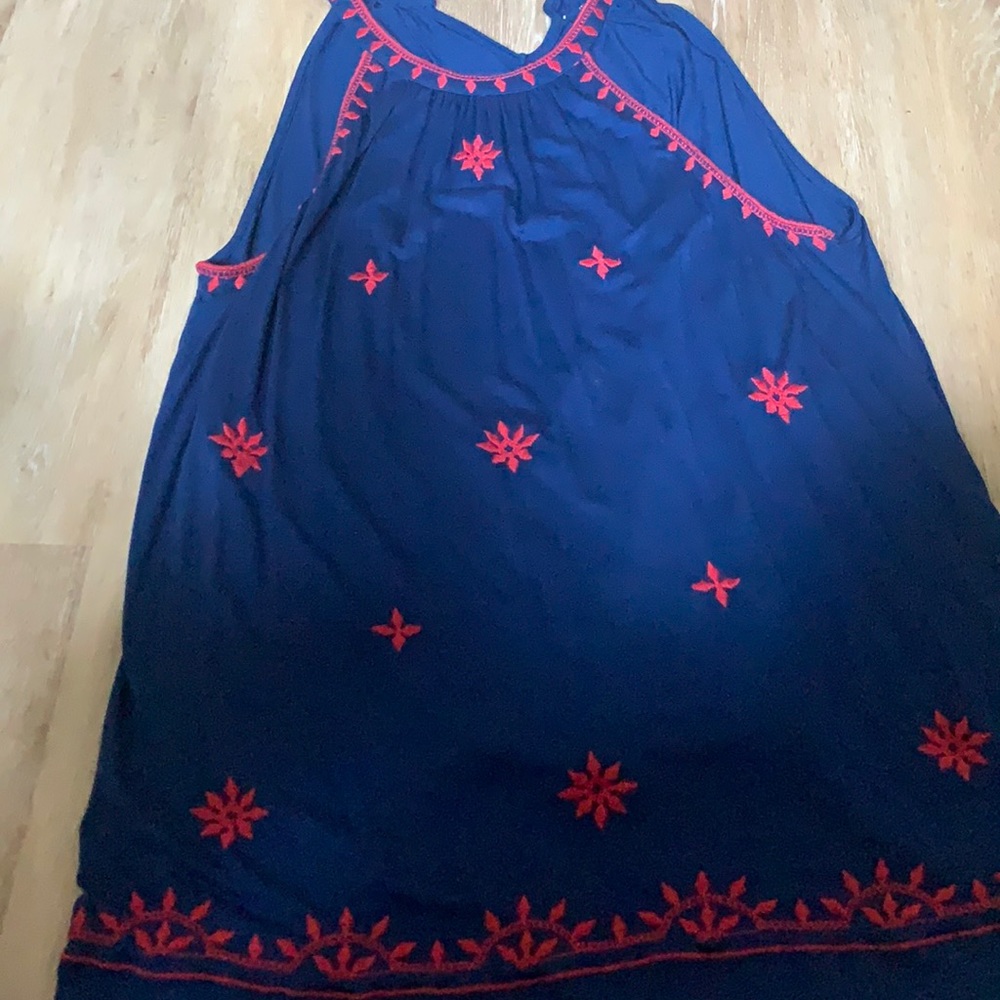 LOFT sleeveless top in blue & red embroidery